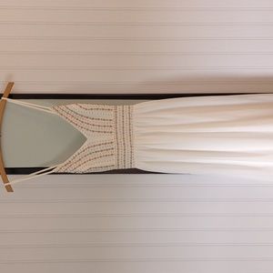 White, beachy maxi dress with beaded bodice